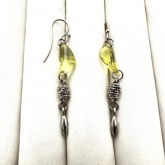 Michael Dawkins Women's Earrings Sterling Silver Yellow Gemstone 2" Pierced - Picture 3 of 3